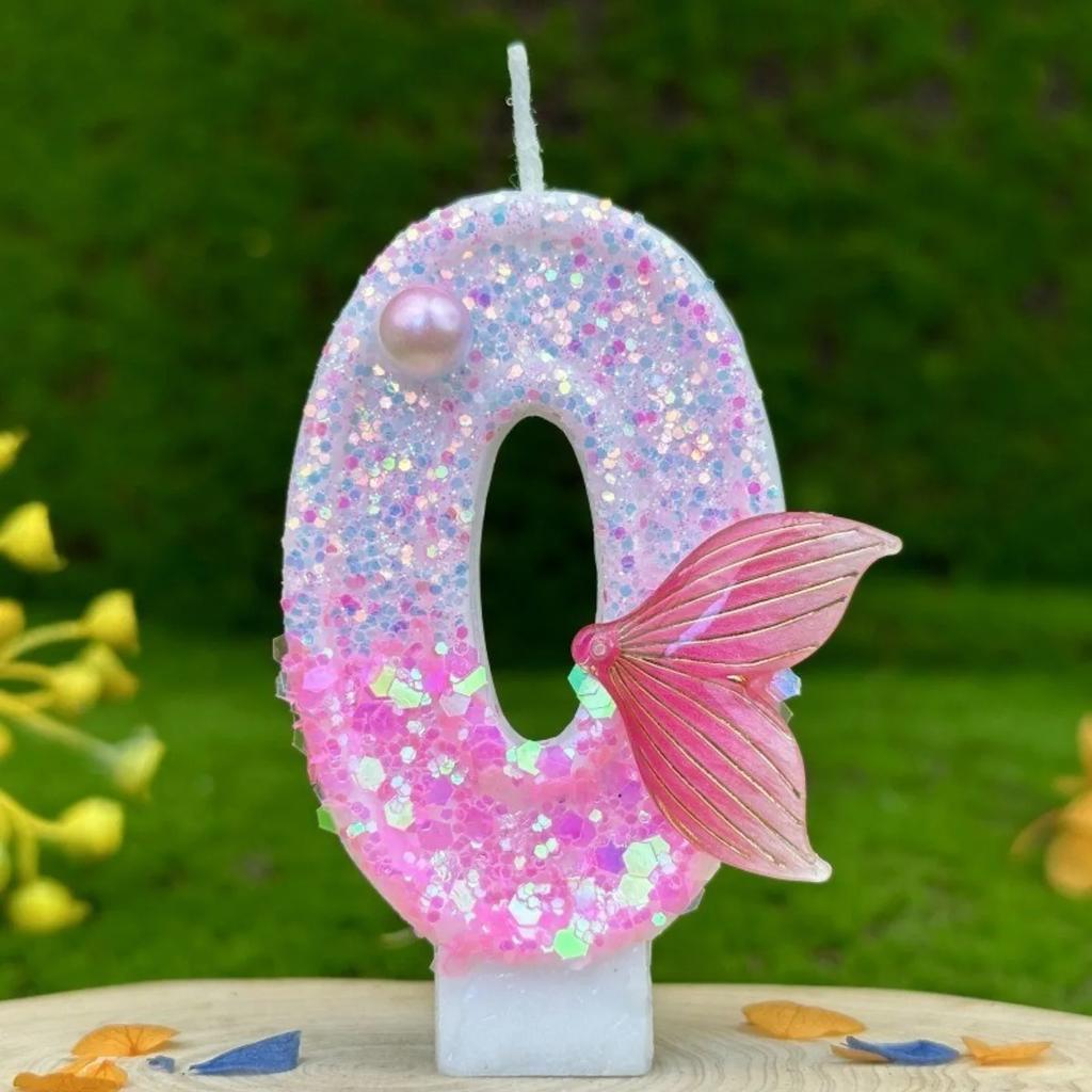 1Pc Handmade Shiny Mermaid Tail Birthday Number Candle, Used For Weddings, Parties, Anniversaries Pink Candle