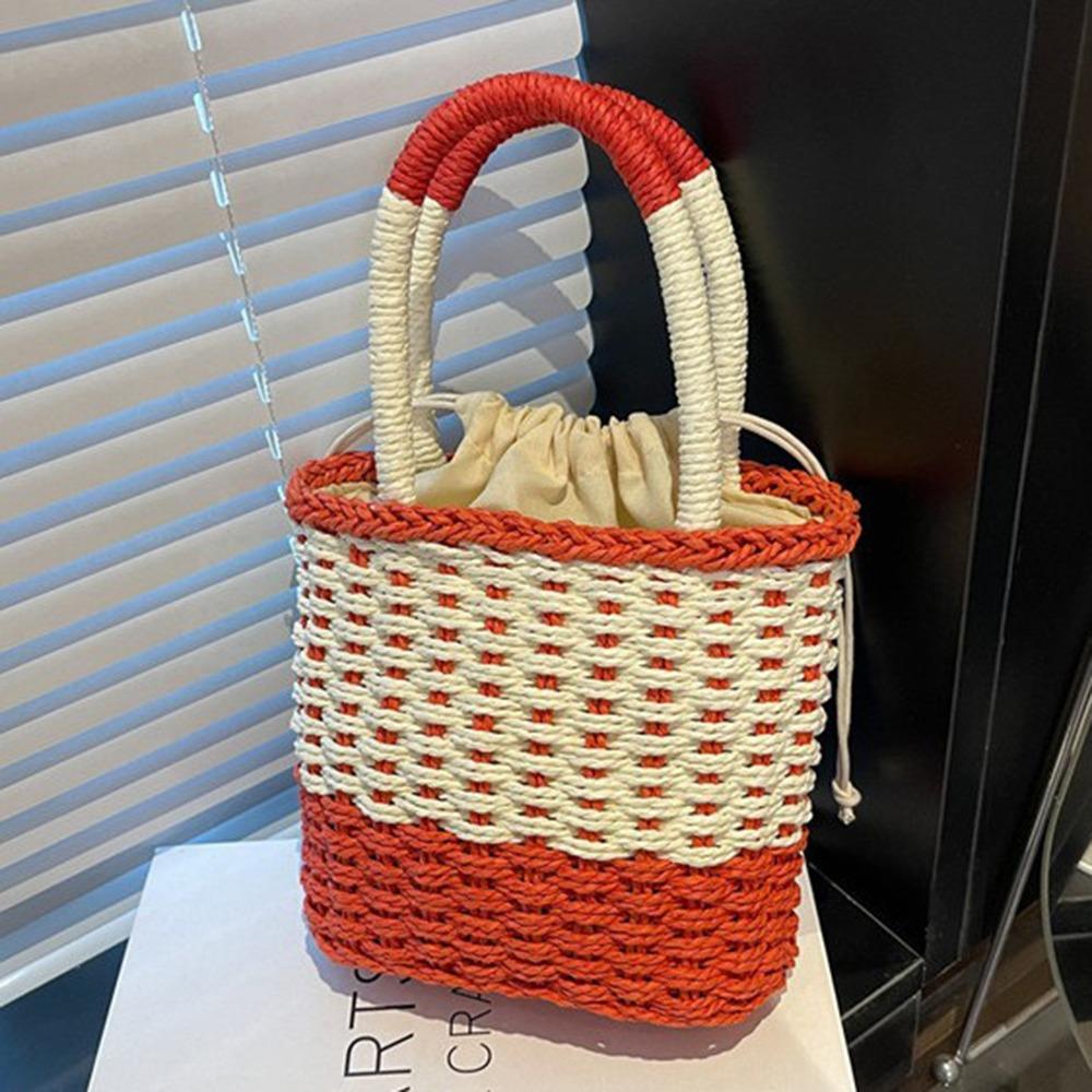 Large Capacity Weave Straw Bag Colorful Patchwork Striped Handbag Simple Beach Bag  Woman Girls