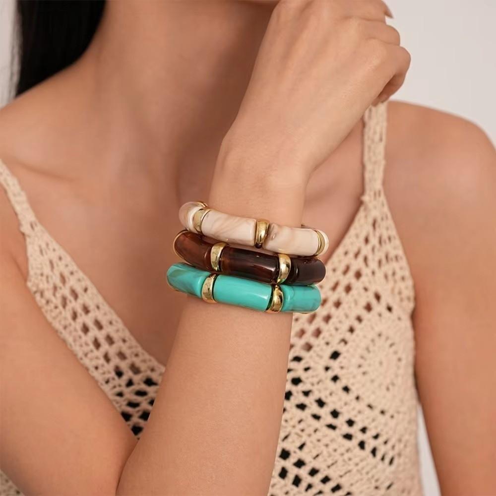 Curved Design Stone Grain Bracelet Multicolour Charm Bracelet Fashion Bamboo Pipe Bracelet  Women