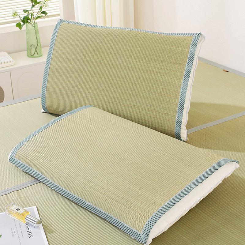 Natural Cooling Rush Straw Pillow Mat Set with Pillowcase - Summer Single Person Mat