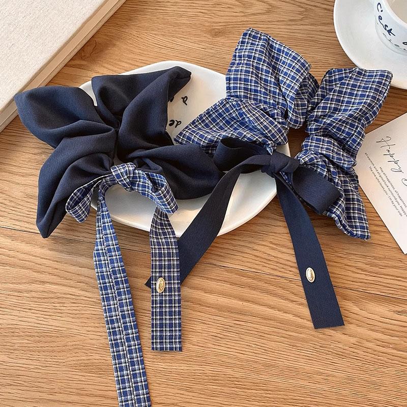 Neue Koreanische Übergroße Haargummis Ringe Vintage Blaue Farbe Kariert Elastisches Haarband Stirnband Scrunchies Frauen Haarschmuck Geschenke
