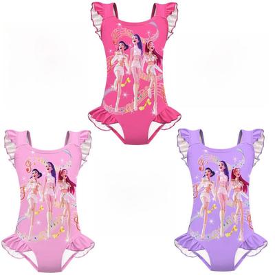 Kids Girls Anime Cartoon K-POP Rumi Zoey Mira Print Ruffle Sleeveless One-piece Swimsuit Swimwear