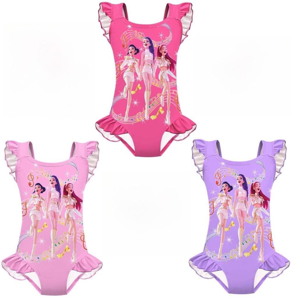 Kids Girls Anime Cartoon K-POP Rumi Zoey Mira Print Ruffle Sleeveless One-piece Swimsuit Swimwear
