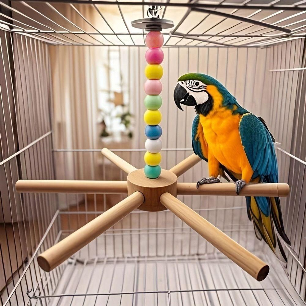 Large Size Rotating Bird Perch Toy Colorful Beads Hanging Bird Stand  for Pet Birds
