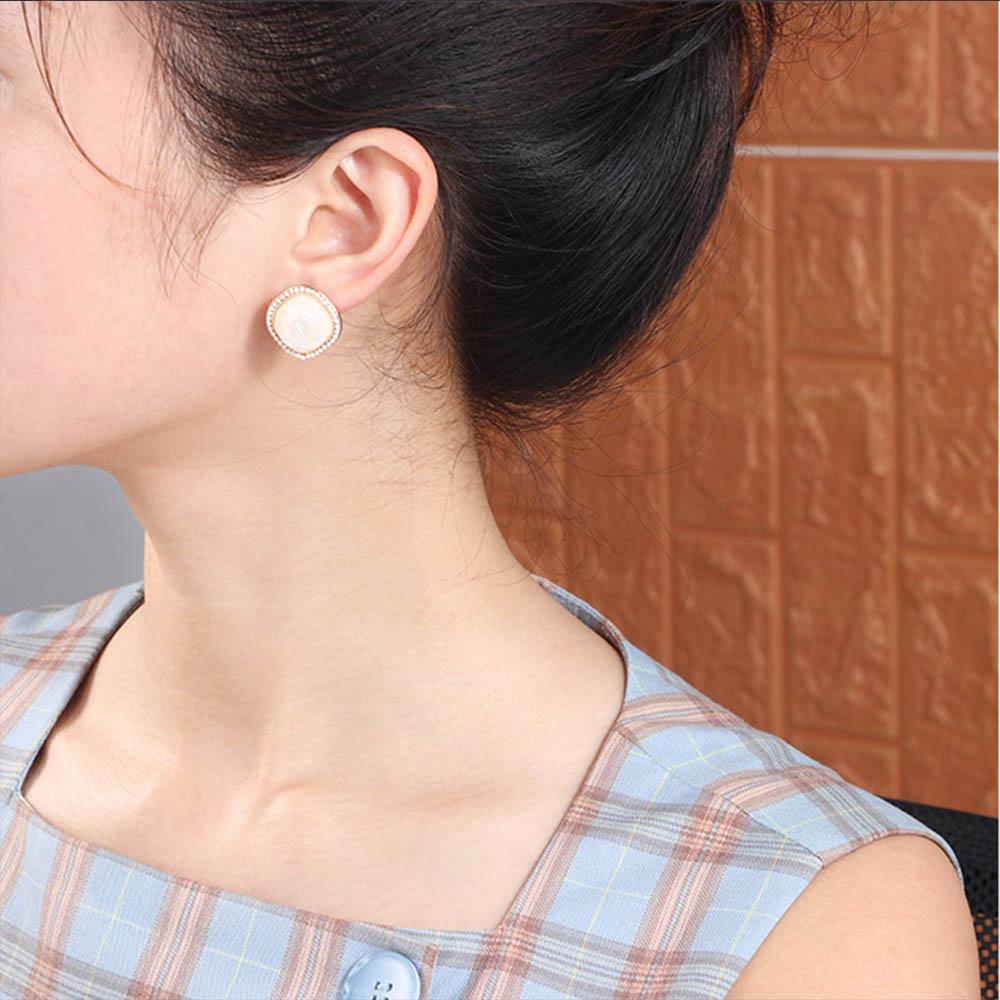 Party Temperament New S925 Needle Bling Jewelry Stud Earrings Geometric Square Shell