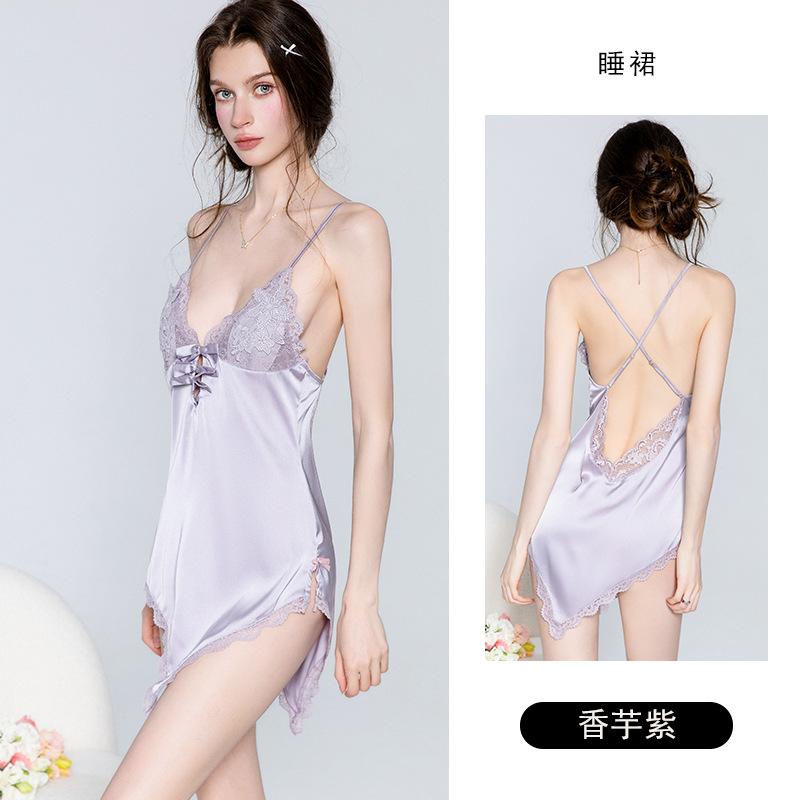 Women's French Cutout Bow Padded Cami Sleep Dress with Robe Lounge Set