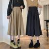 Vintage High Waist Pleated Skirt Women Korean Fashion College Style Long Skirt Ladies Autumn Casual A Line Skirts