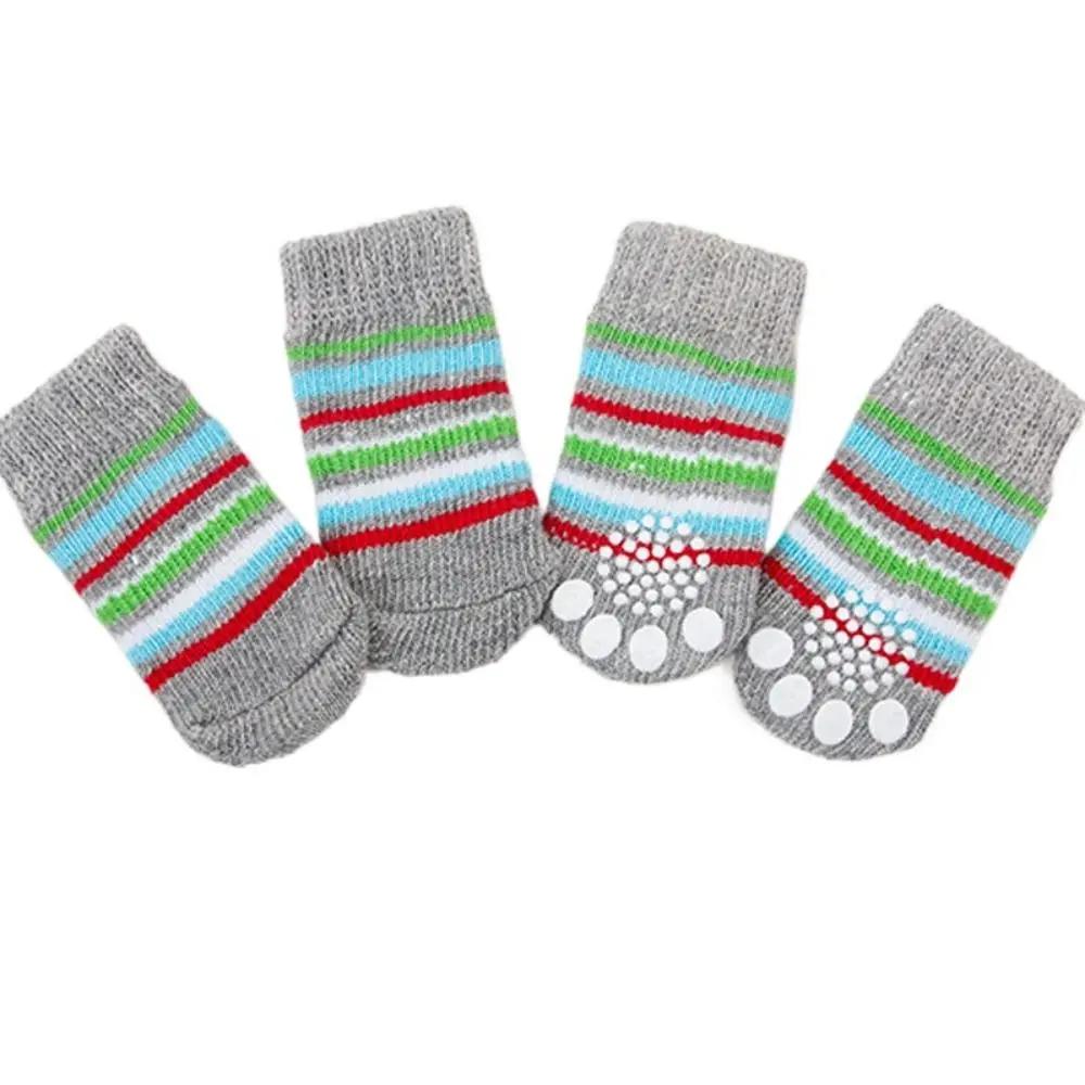 4Pcs Pet Cat Dog Floor Anti-slip Socks Autumn Winter Warm Soft Wool Socks Pet Kitten Puppy Anti-freeze Feet Paw Protector Socks