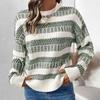 2026 Retro Style Loose Round Neck Double Stripe Long Sleeve Sweater for Women - Autumn/Winter Collection
