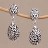 Silver Plated Floral Pattern Drop Earrings Metalwork Romantic Flower Sphere Dangle Earrings For Women Girls Lover Valentine'