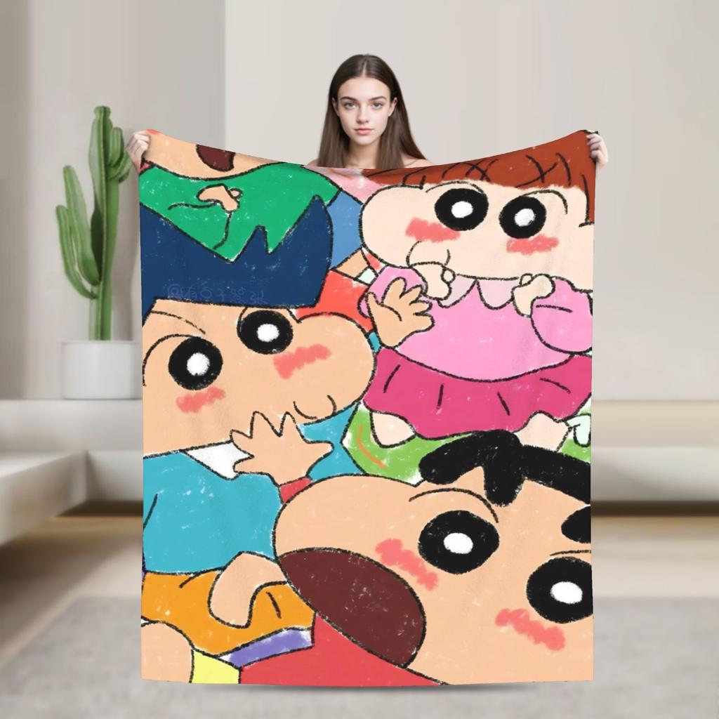 Shinchans Sleep Cartoon Blanket Cover Coral Fleece Plush Super Soft Throw Blankets For Outdoor Travel Bedroom Quilt