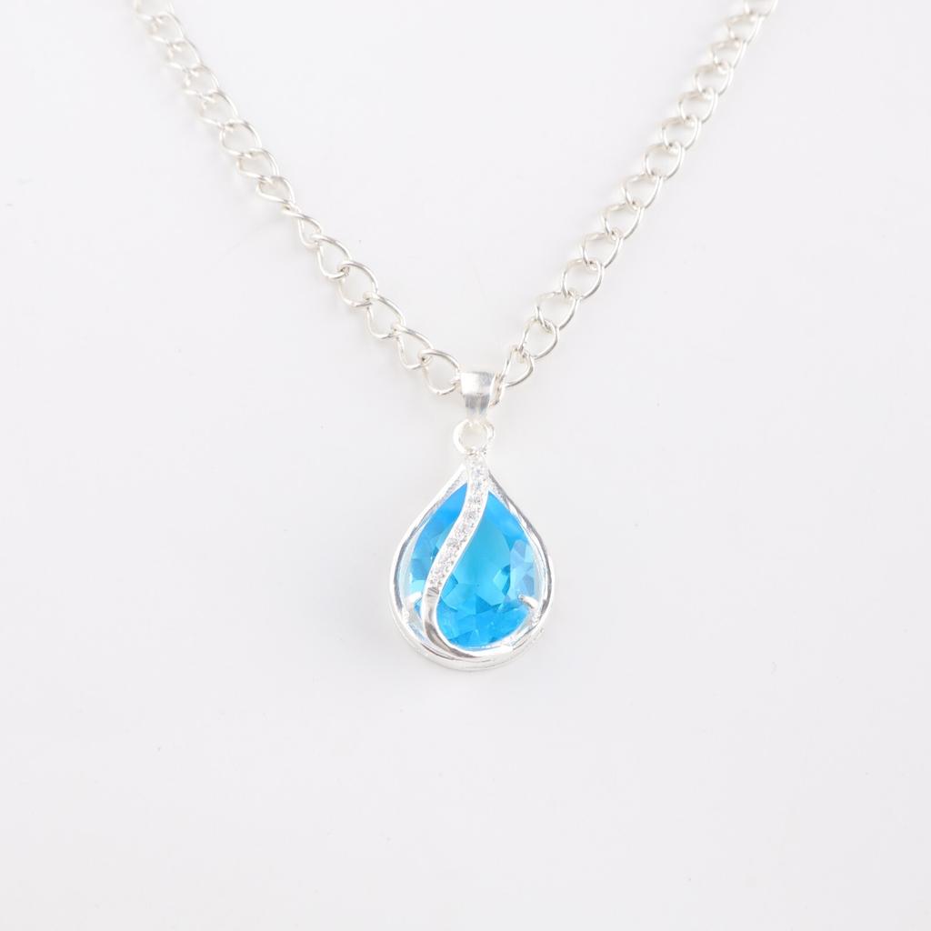 Swiss Blue Topaz Gemstone 925 Sterling Silver Jewelry Zircon Pendant For Girls CZP-7-12