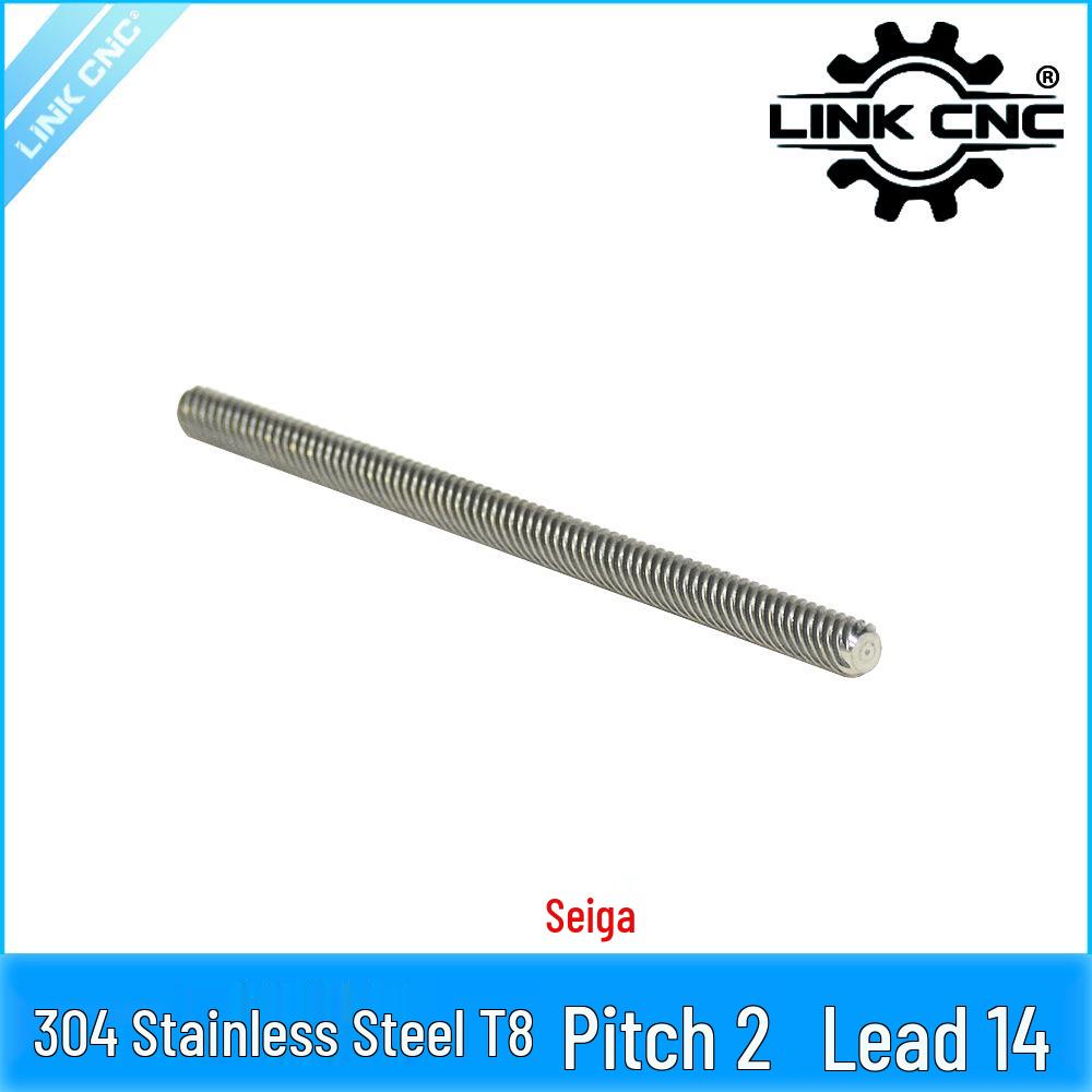 CNC 304 Stainless Steel T8 Lead Screw, Trapezoidal, 2mm Pitch, 14mm Lead 100mm (1 piece)
