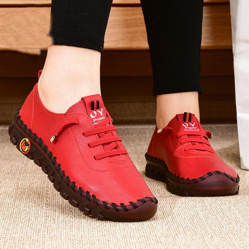 New Spring Womens Casual Platform Leather Loafers Lace Up Slip on Flats Mom Shoes