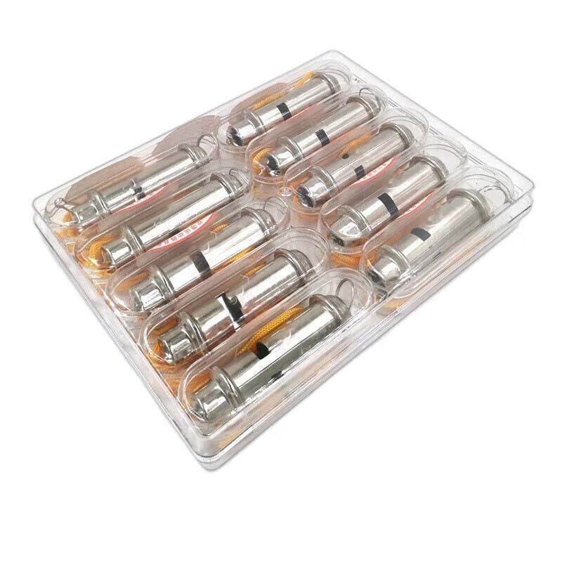 LaiCai Stainless Steel Dual-Chamber High-Frequency Whistle (10-Pack)