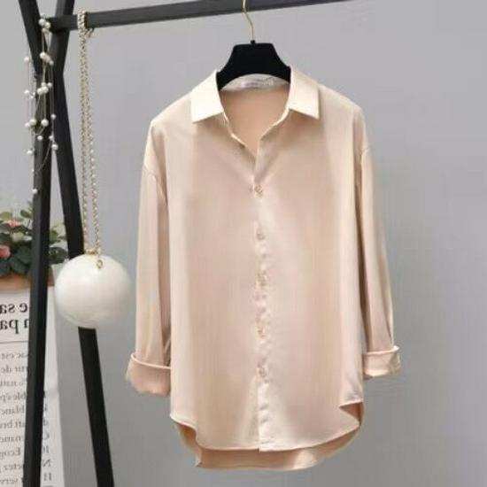 

2025 Весна Корейский стиль Свободная Ретро Рубашка с длинным рукавом Женская - Модный и Уникальный дизайн M абрикосовый