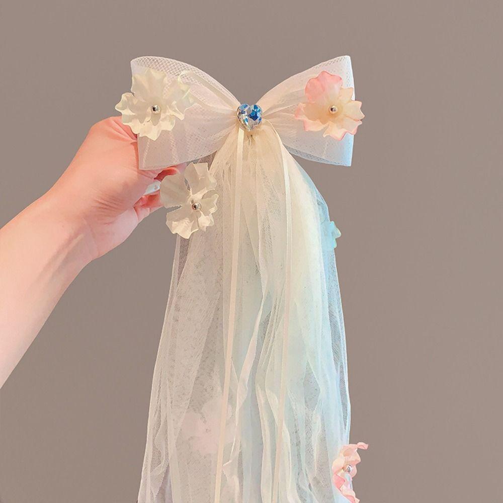 Wedding Tulle Wreath Flower Girls Princess Headwear New Bow Garland Veils  for Kids
