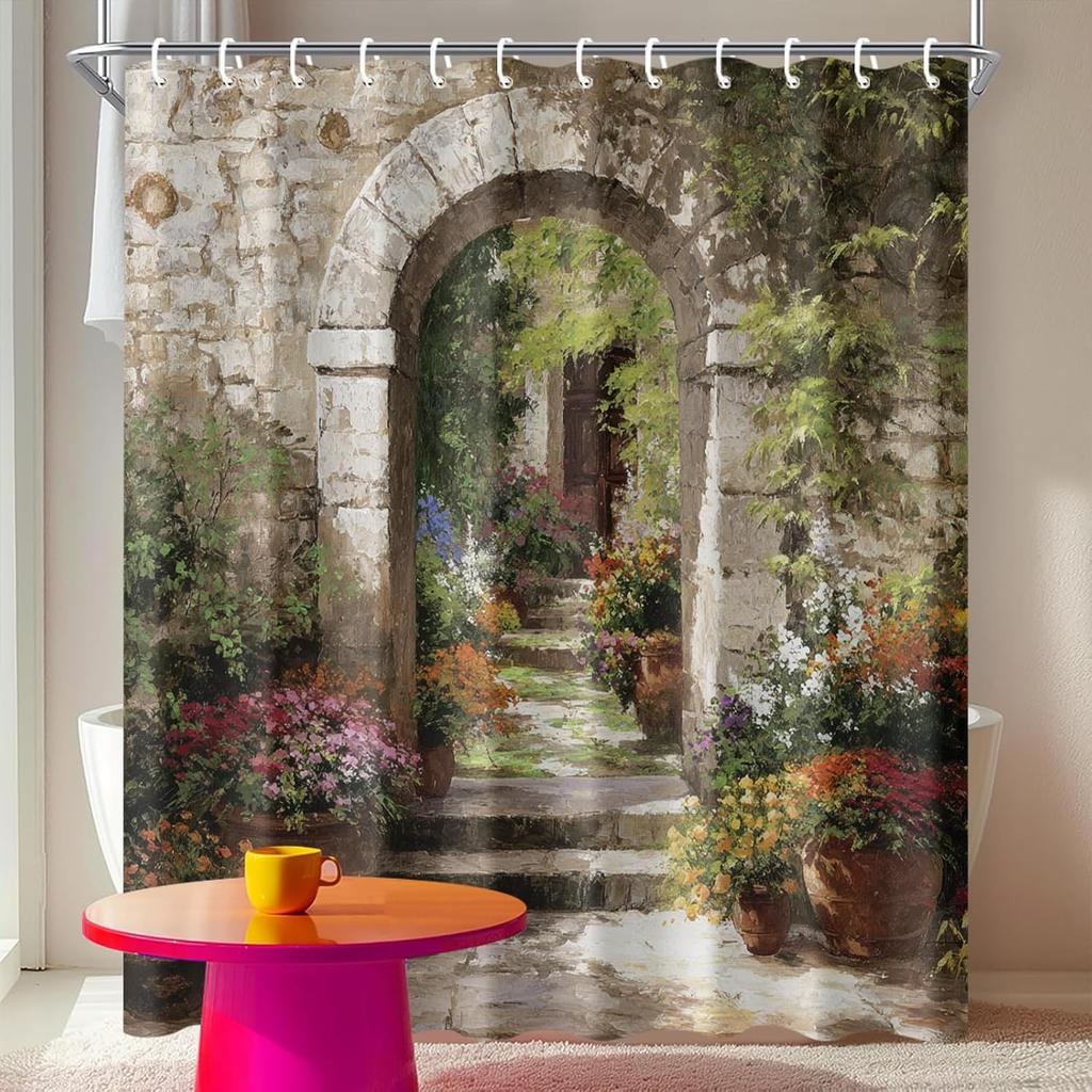 Waterfall Window View Shower Curtain Mountain Lake Scene Fabric for Rustic Country Bathroom Decor Nature Landscape Style