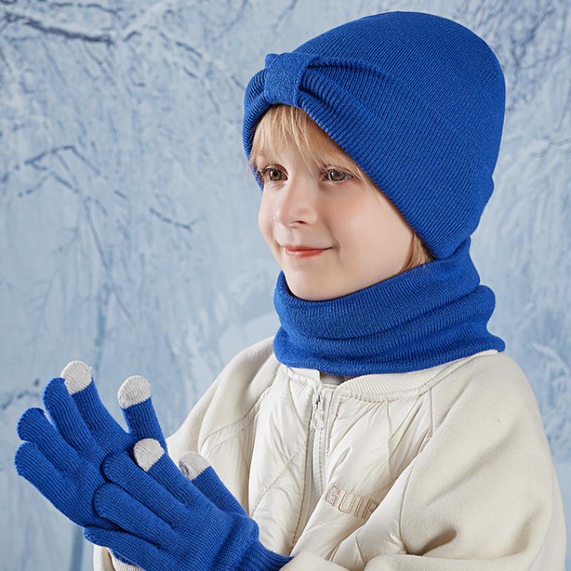 3-teiliges Winter-Mützen-Set für Kinder, Beanie, Schal, Handschuhe, warme Ohren, Strickmütze für Mädchen und Jungen, Kappe, Nackenwärmer, Outdoor, 3–8 Jahre