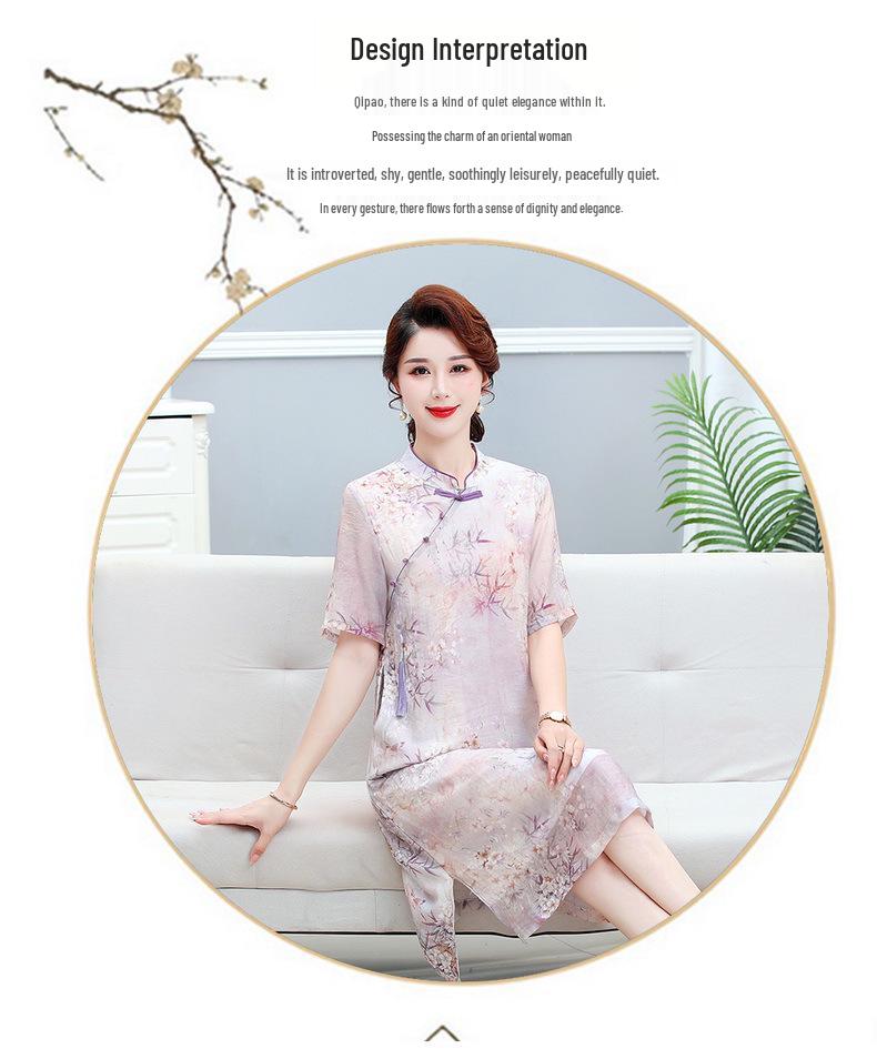 Elegant Summer Cheongsam Dress for Middle-Aged Women