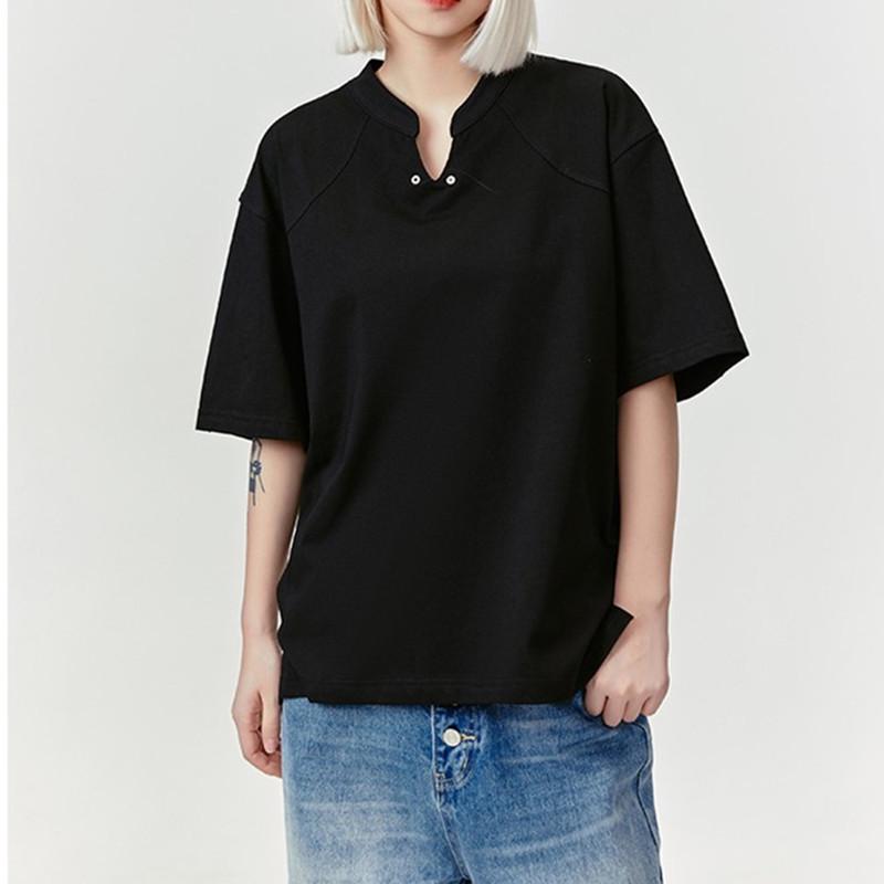 

Unisex Summer V-neck Ice-feel Short-sleeve Minimalist Loose-fit T-shirt XL чёрный