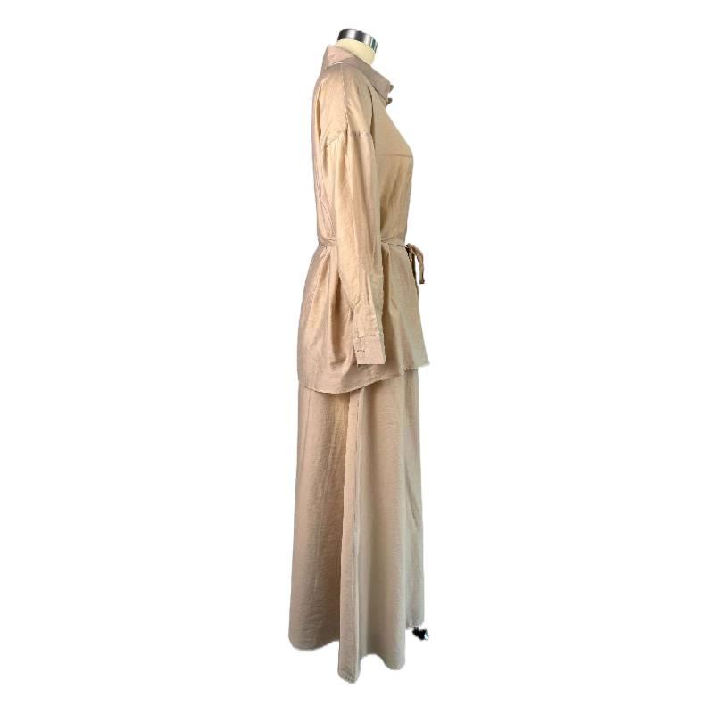 2026 New Fashion Women's Loose Long-Sleeve Shirt with Turn-down Collar and High-Waisted Skirt Set