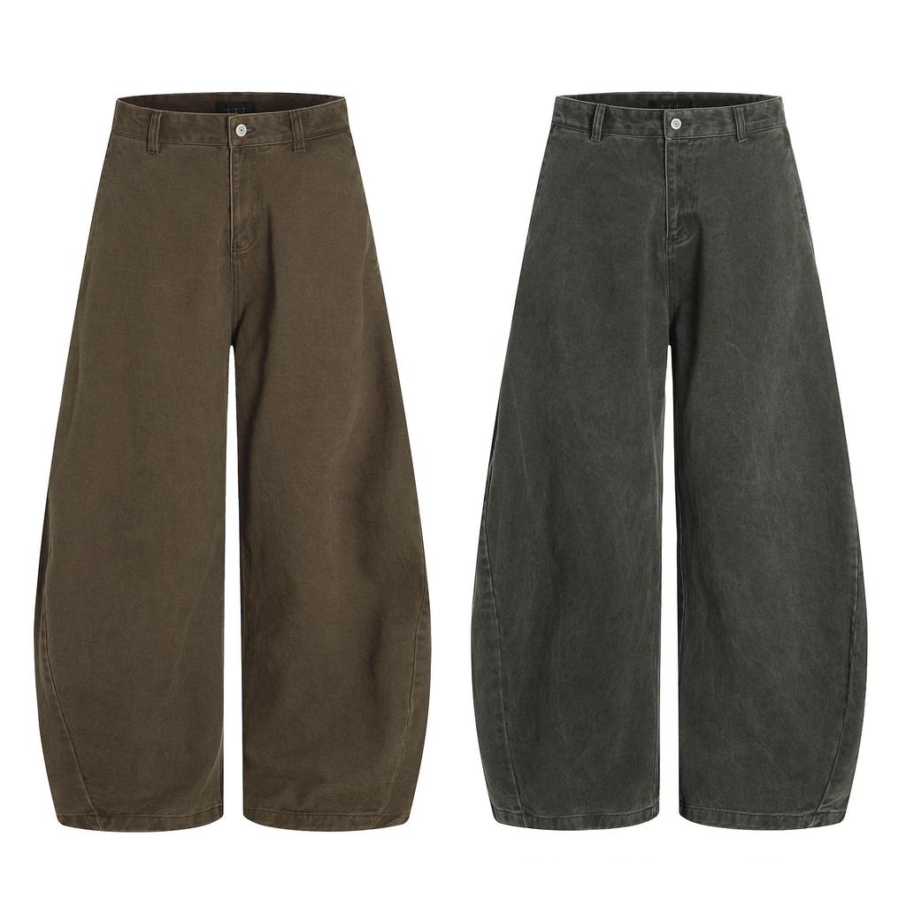 Yongfang Unisex Retro Workwear Jeans - Loose, Trendy Wide Leg Saber Pants