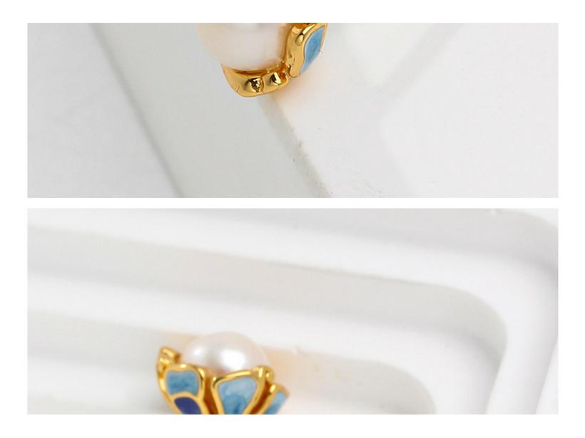 New Chinese Freshwater Pearl & Enamel Flower Stud Earrings - Elegant National Style for Women
