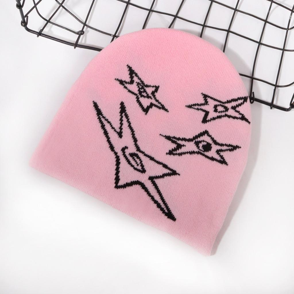 Street Style Knit Cap With Star Embroidery And Acrylic Fabric For Fall Winter Outdoors