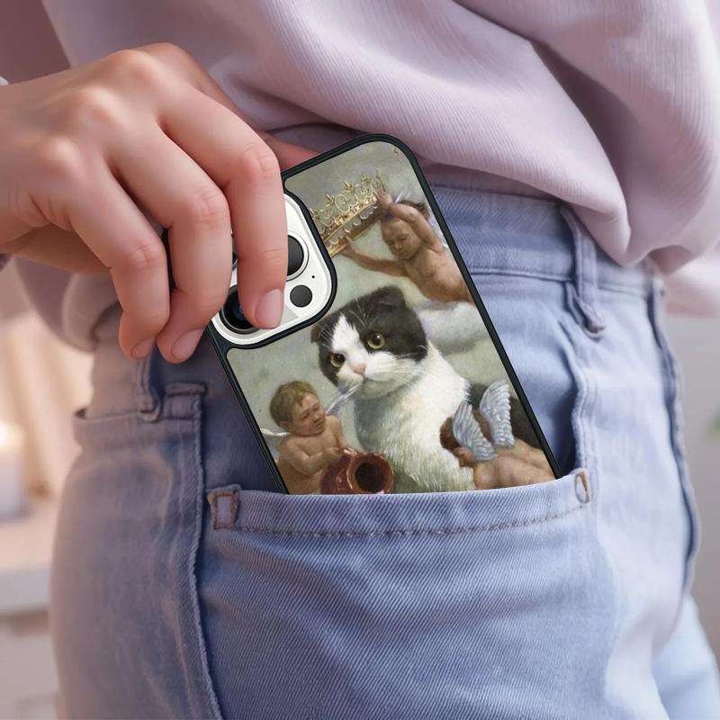 Fun Cat Art Parody Phone Case For IPhone 18 17 Air 15 16e 14 13 Pro Max Coque 12 11 Pro Max PLUS Cover
