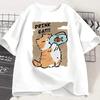 Funny Cat Eat Fish T-shirt Trend Printed Women Casual Round Neck T-shirt Short Sleeve Tees Women Tops