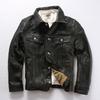 May Kaji vegetable tanned goat leather leather jacket men's washed pleated American casual denim leather jacket
