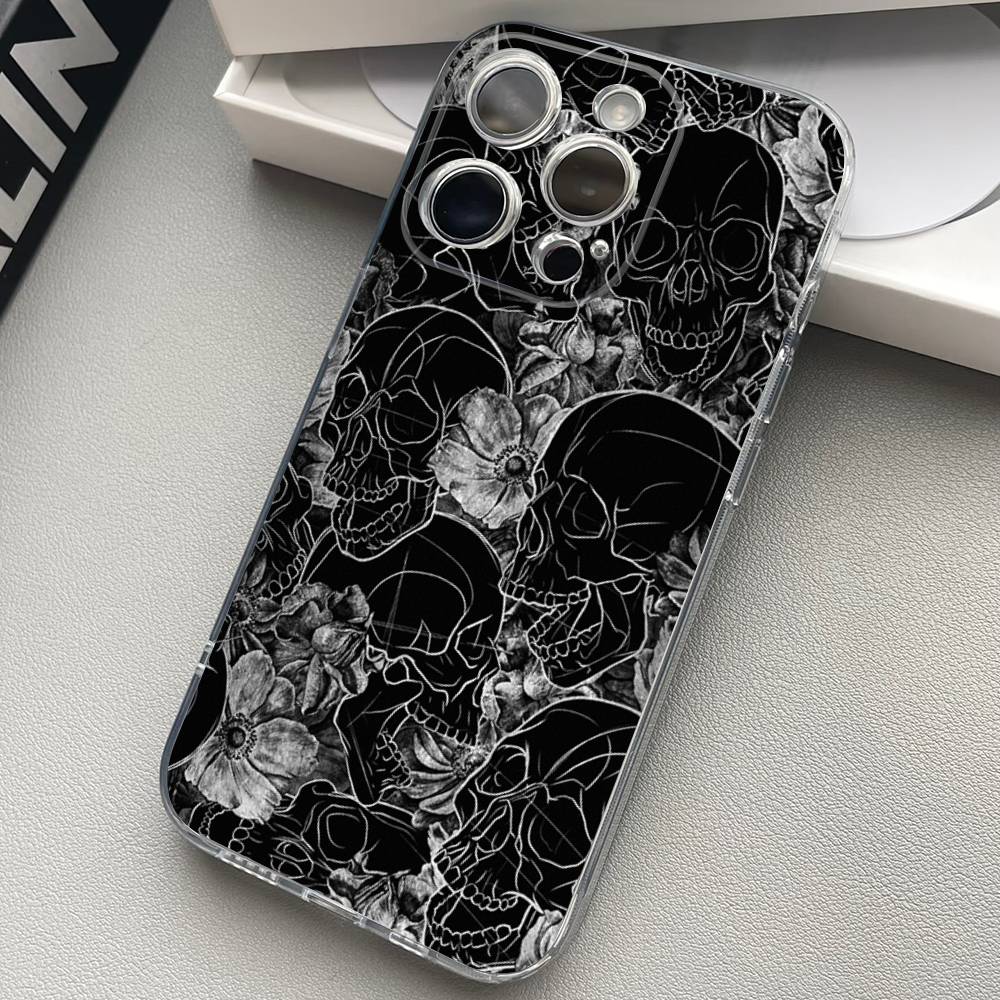 Skull Gothic Creepy Pastel Goth Phone Case For iPhone 17 15 14 13 11 12 16 Pro Max Plus Mini Transparent Silicone Soft Funda