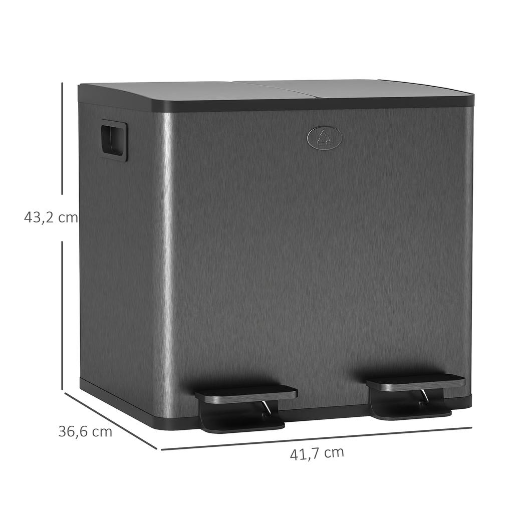 30L Dual Compartment Stainless Steel Bin, with Deodoriser Holders - Black