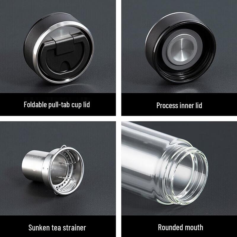 WANXIANG Double-Wall Glass Travel Mug with Carrying Loop