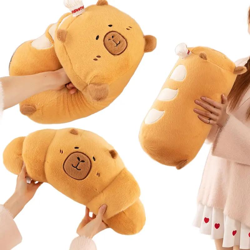 Милая плюшевая подушка в виде хлеба капибары, милая плюшевая кукла-еда, мягкая забавная игрушка-багет, круассан, капибара, мягкая игрушка в виде животных, подарок