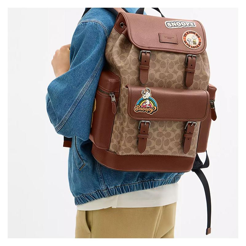 COACH PEANUTS Collaboration Sprint 29 Hardware Accessories Brand Print Coated Canvas Backpack Large Men's Ochre