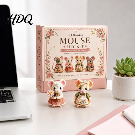 Beaded Dog Figurines 3D Craft Kit DIY Handmade Bead Art Set Cute Miniature Sculpture Cows Birds Mushrooms Beadwork Kit for Beginners Enthusiasts