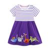 Sukienka księżniczki dla dziewczynki Letnia paskowana sukienka z krótkim rękawem dla dziewczynki Modna haftowana sukienka dziecięca