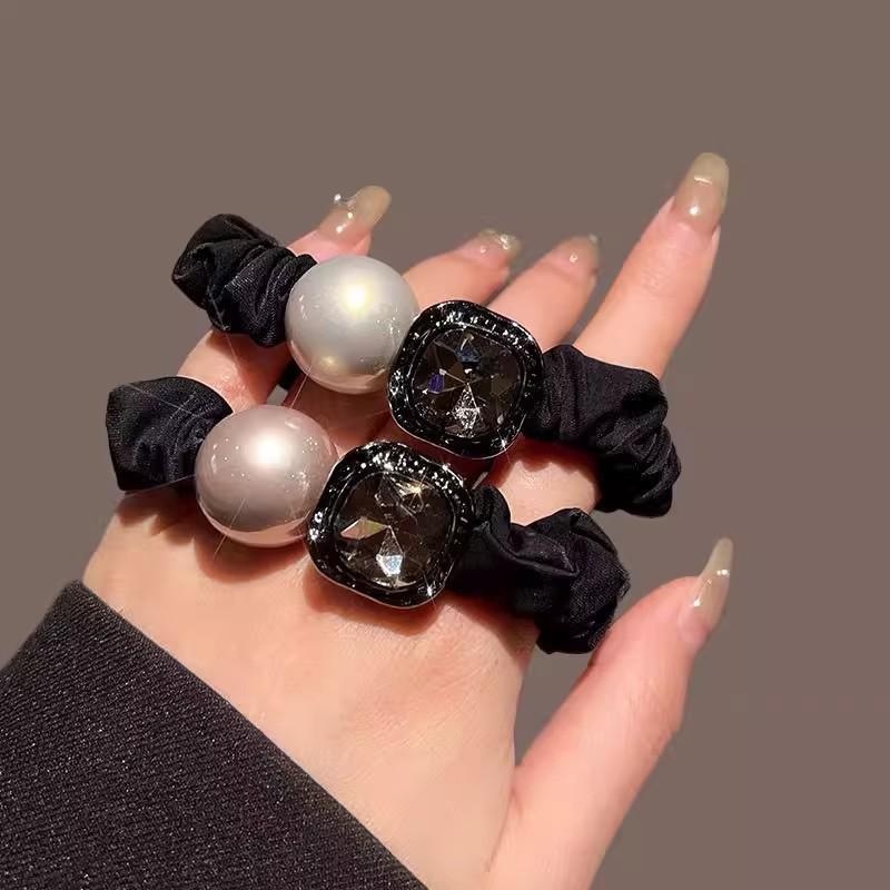 Rhinestone Pearl Elegant Large Hair Tie for Ponytails and Buns
