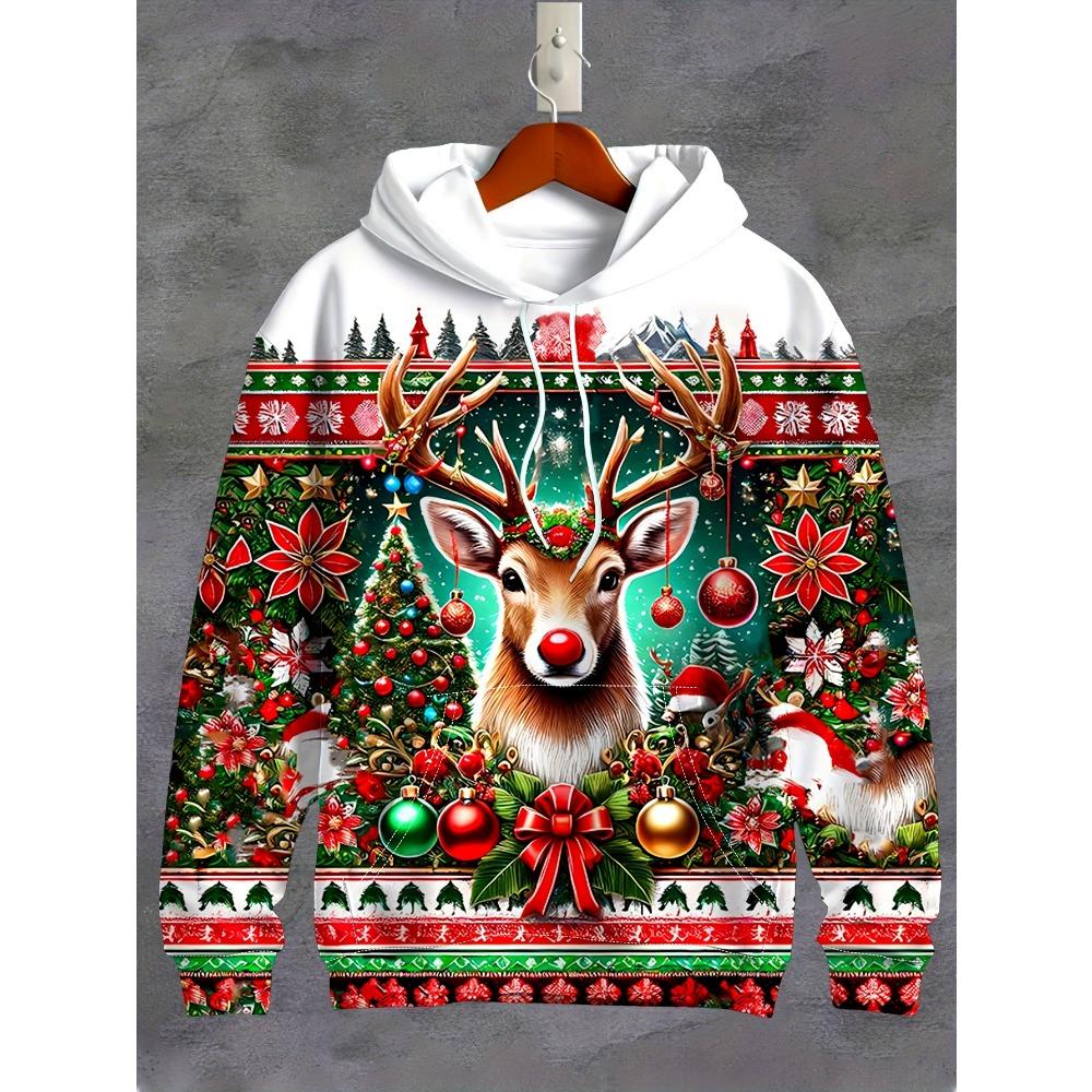 Full Print Christmas Santa Claus Elk Hoodie New In Men Women Casual Pullovers Sweatshirts Clothes Xms Gift Snowman Pullovers
