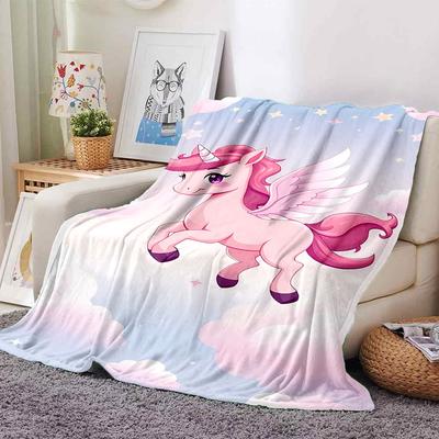 1pc Unicorn Fantasy Blanket Lightweight Flannel Throw for Sofa Bed Travel Camping Livingroom Office Couch Chair