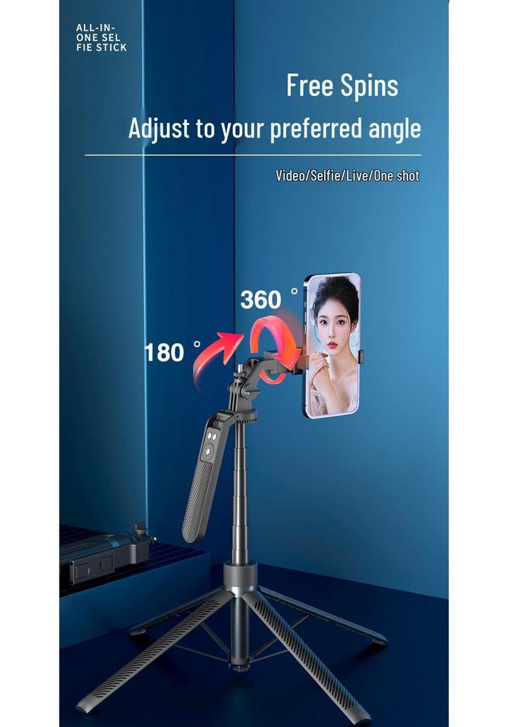 A14 Pink Bluetooth Selfie Stick with Remote, Aluminum Alloy, 1.8m, Four-Leg Support, Beauty Fill Light for Live Broadcast.