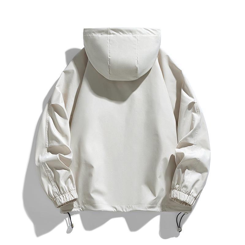 Men's Solid Color Hooded Workwear Jacket (L-9XL) - Trendy Spring/Autumn Large Size