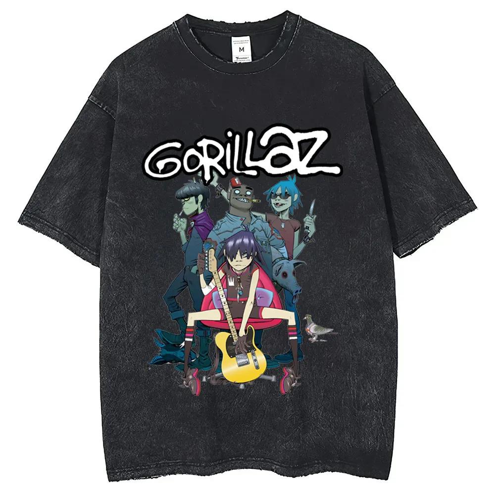 Gorillaz Shirt Cotton High Quality Teen Harajuku Hip Hop Colorful Graphic T-shirt 2000s Kawaii Streetwear Y2k Washed T Shirt S разноцветный