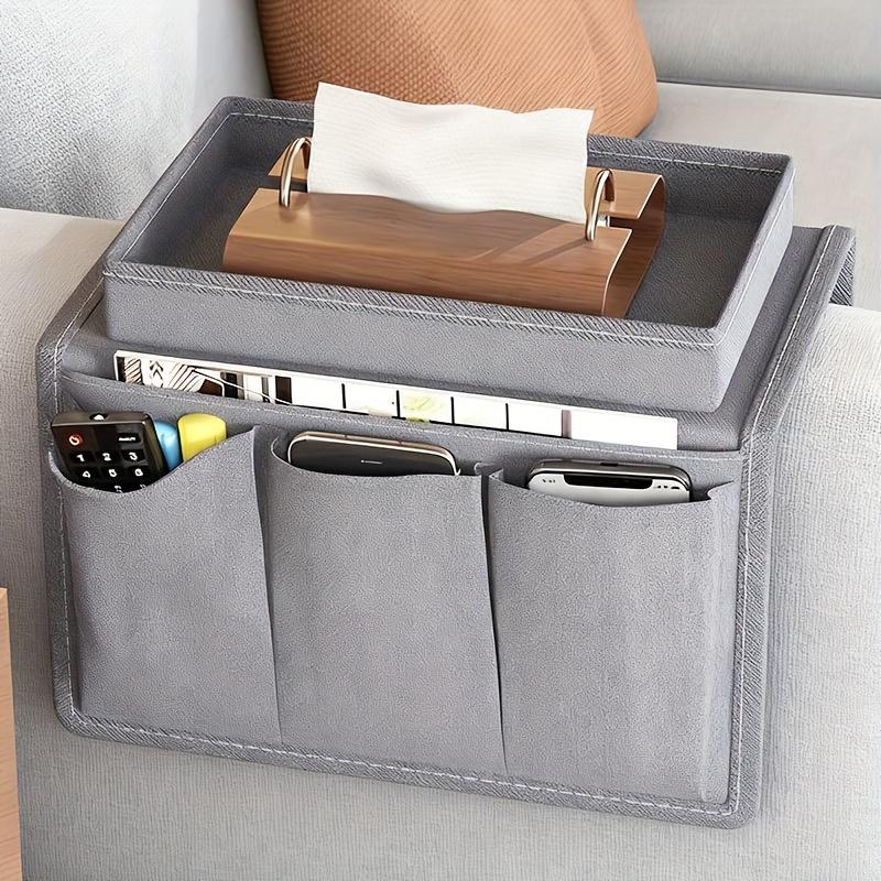 Gray Sofa Storage Bag Hanging Armrest Organizer for Home Remote Control Storage Solution
