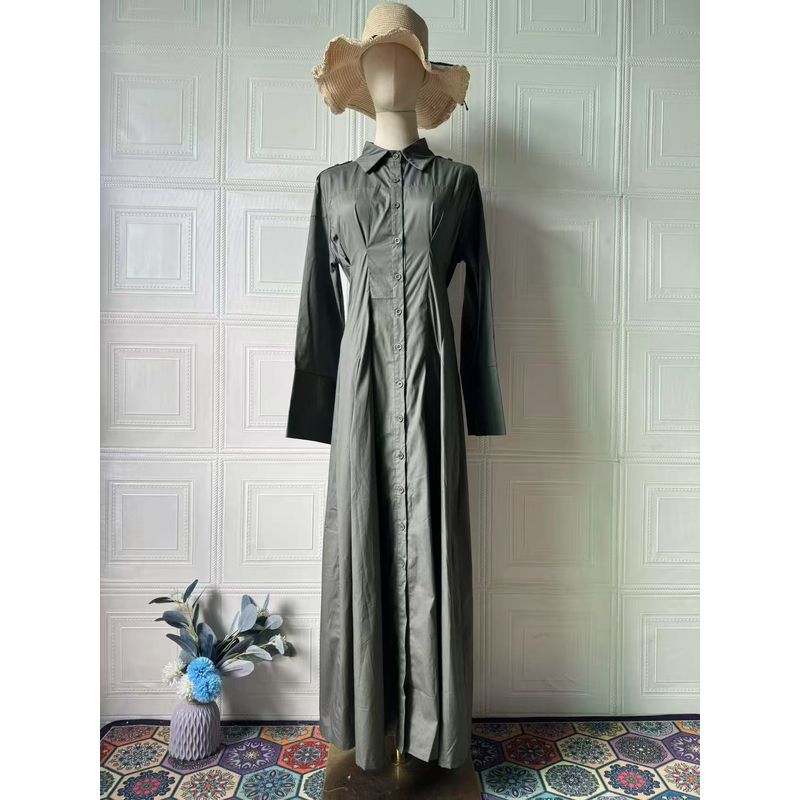 

Fashion Wind New Fashion Casual Elegant Long Sleeve Blouse Dress Long Sleeve Shirt Dress Army Green L