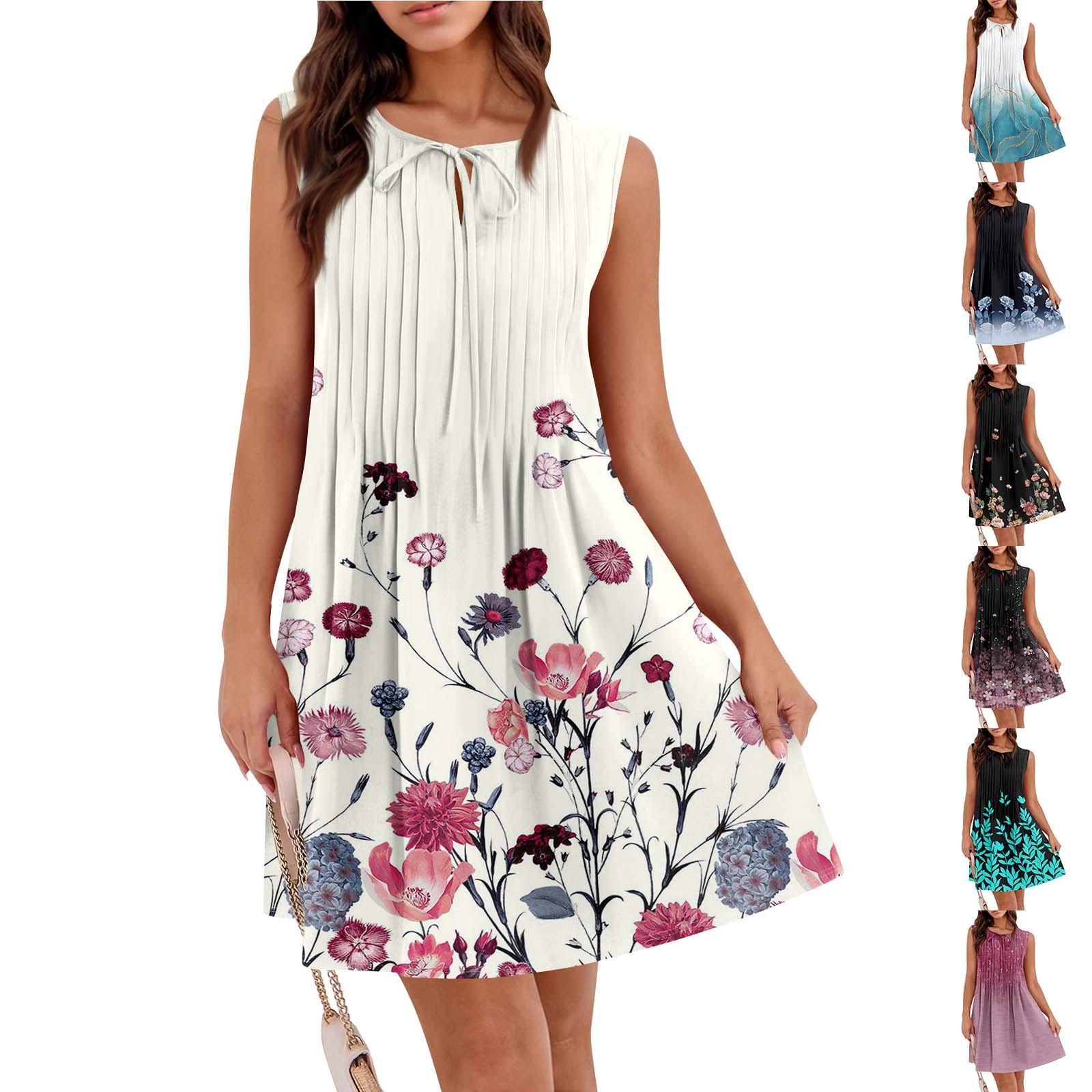 

Women s Summer Dress Loose Sleeveless Pleated Vest Dress Dress With Pockets M