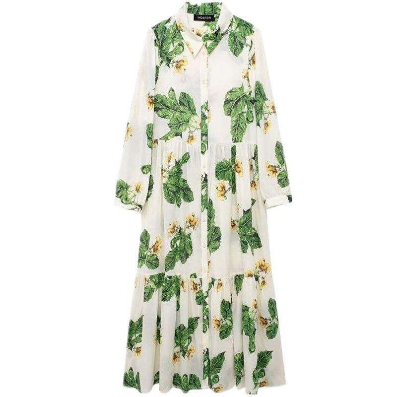 Fashion Style 2024 Summer New Arrival Women's Clothing Temperament Wild Flowers Print Mid Length Long Length Dress 2183072