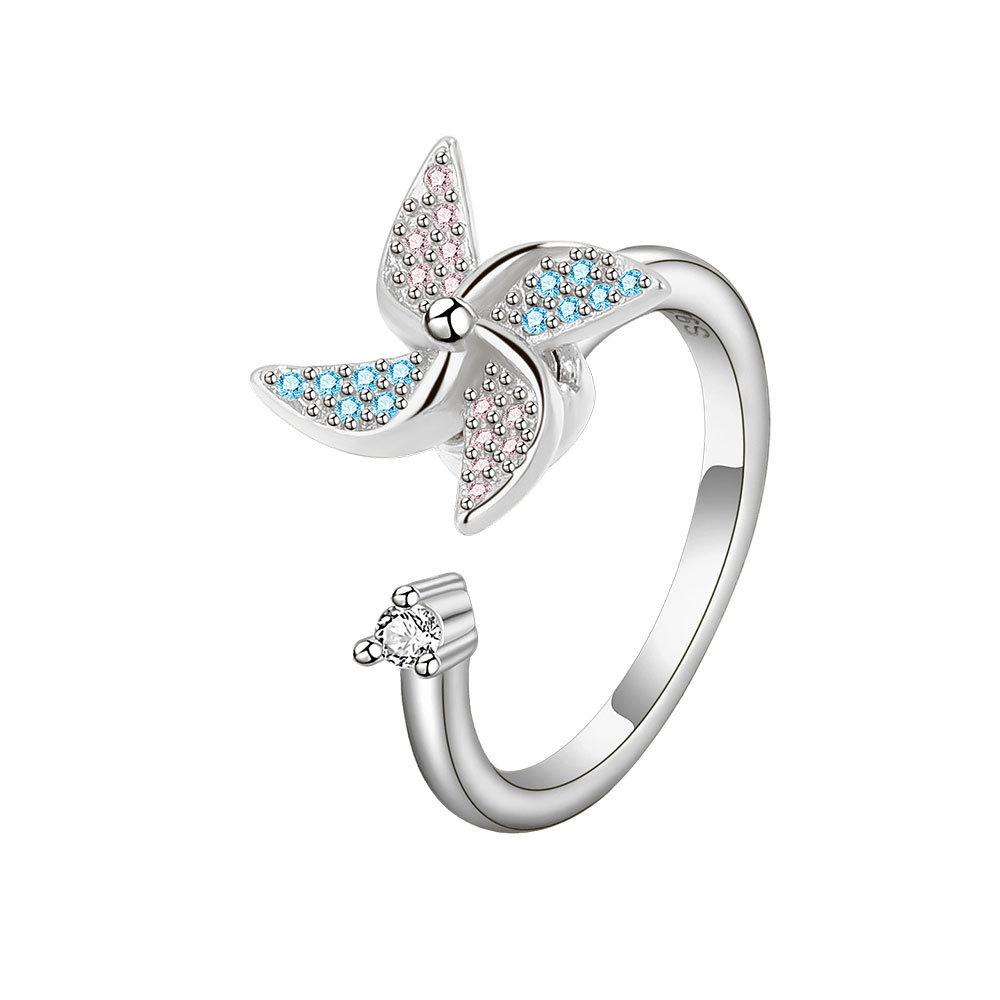 Adjustable Windmill Ring For Women Copper Zirconia Jewelry With Elegant Design